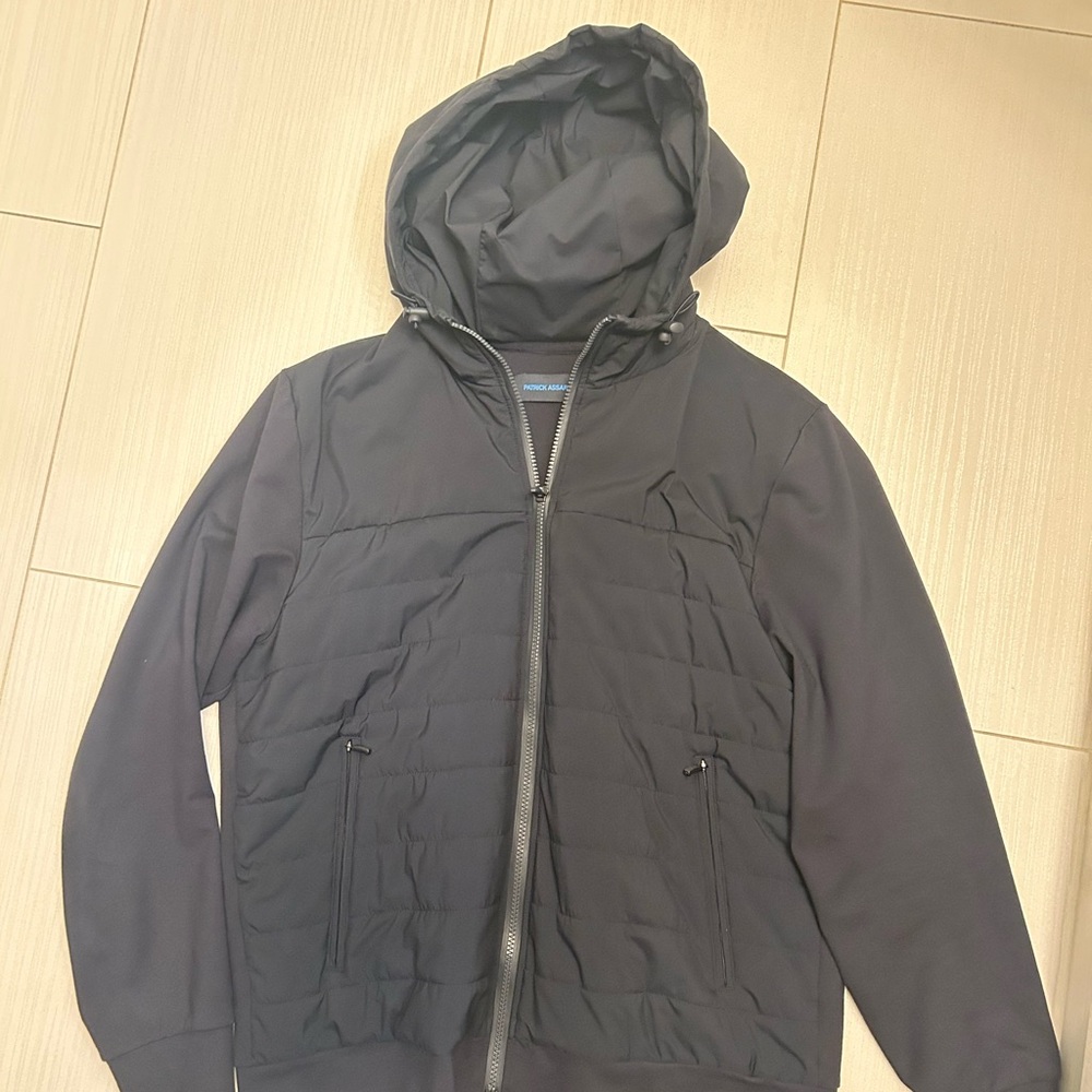 Patrick Assaraf Active Quilted Mixed Media Hoodie – Navy, Men’s Size M